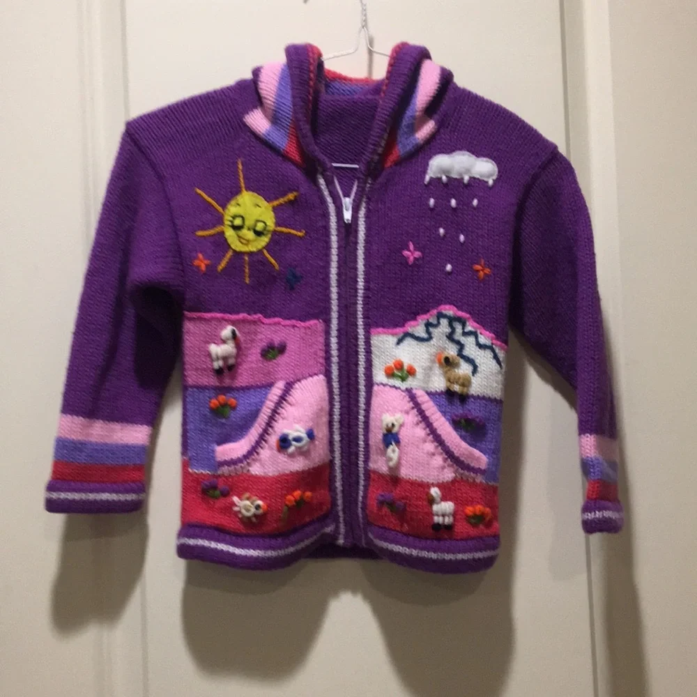 Native Imports Peruvian zip up knit handmade Sweater Patchwork Story size below